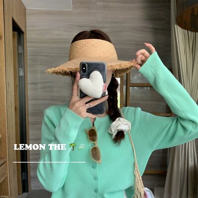 the lemon柠檬绿茶早春新款糖果色短款外搭防晒V领针织衫开衫女