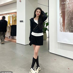 GAGAZHANG素颜套装气质休闲收腰连帽卫衣半身裙套装