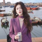 连衣裙套装 职场正式 穿搭轻奢高级感巨好看大方得体通勤紫色西装 秋