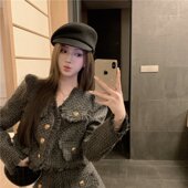 实价实拍高级感气质名媛小香风粗花呢流苏外套a字半身裙两件套