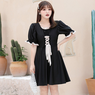 大码 泳衣女黑色大胸遮肉连体裙胖mm200斤宽松遮肚显瘦250性感保守