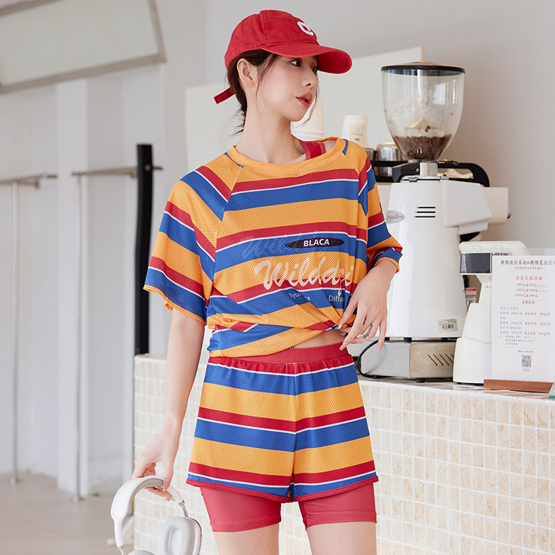 大码泳衣女微胖mm分体三件套短袖遮肉显瘦运动学生泡温泉保守泳装