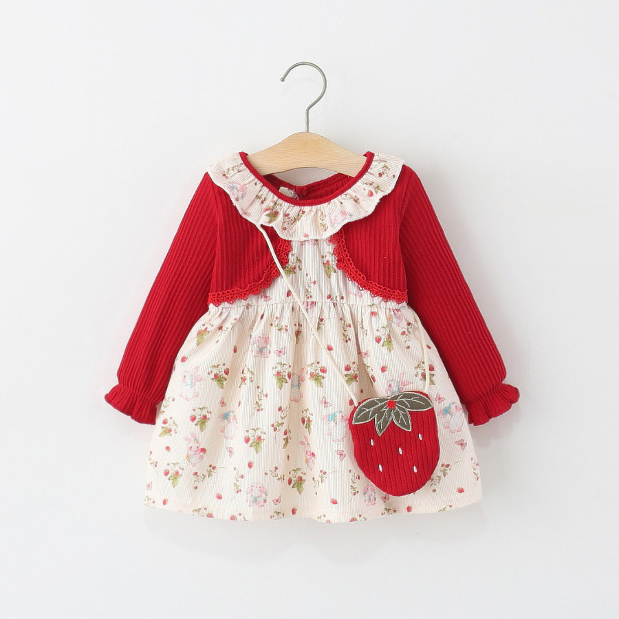 女童连衣裙春秋薄款儿童洋气碎花背心假两件宝宝长袖韩版公主裙子