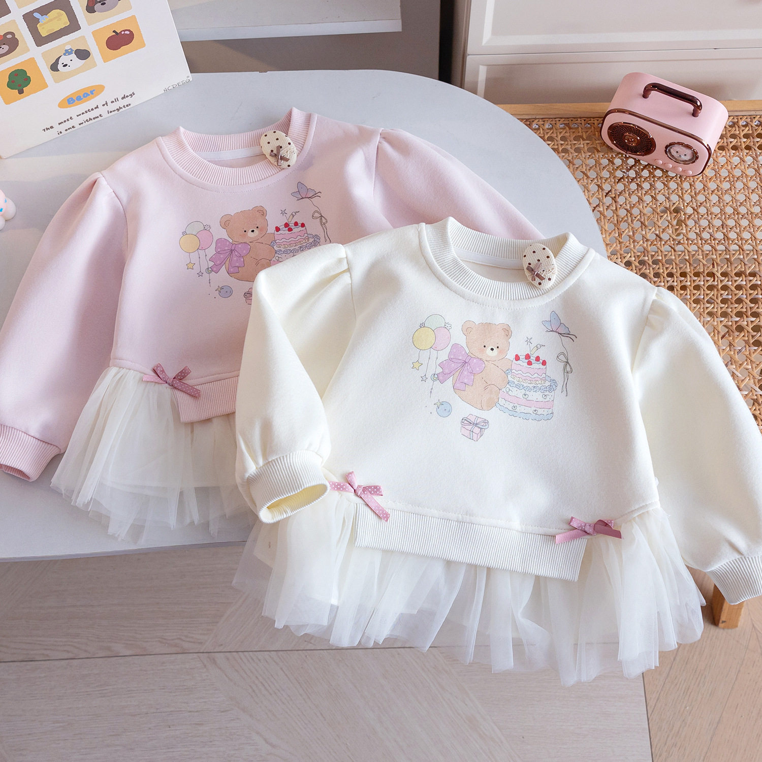 女童春秋新款卫衣裙摆儿童宝宝甜美可爱小女孩长袖公主上衣打底衫