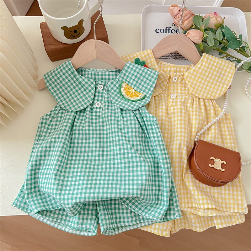 1岁女童短裤套装夏装洋气时髦格子韩版薄款宝宝2婴儿套装裙两件套