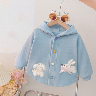 女童开衫外套春秋款洋气女宝宝长袖百搭韩版连帽婴儿上衣卡通衣服