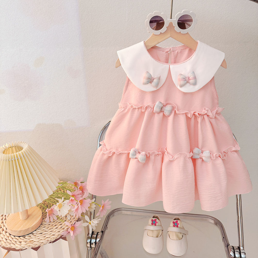 夏季新款女童连衣裙韩系儿童纯色洋气女孩清新宽松纯棉女宝宝裙子