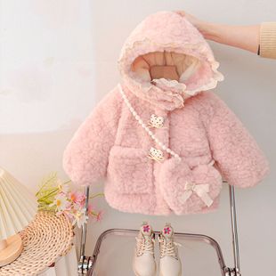 女童外套秋冬装 毛毛衣 女宝宝加绒婴儿童公主上衣加厚保暖棉服童装