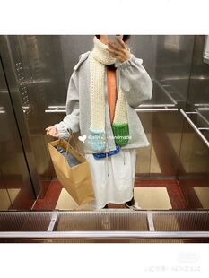 林工坊 阿富汗钩针花型韩系撞色口袋围巾手工自制DIY编织钩针围巾