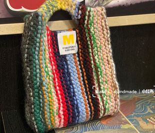 阿林handmade小众设计color stripe撞色彩条纹粗毛线棒针编织包包