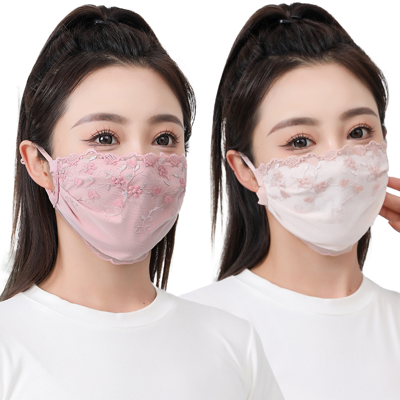 夏季薄款透气防晒防尘透气蕾丝口罩户外骑行防风防紫外线旅游面罩
