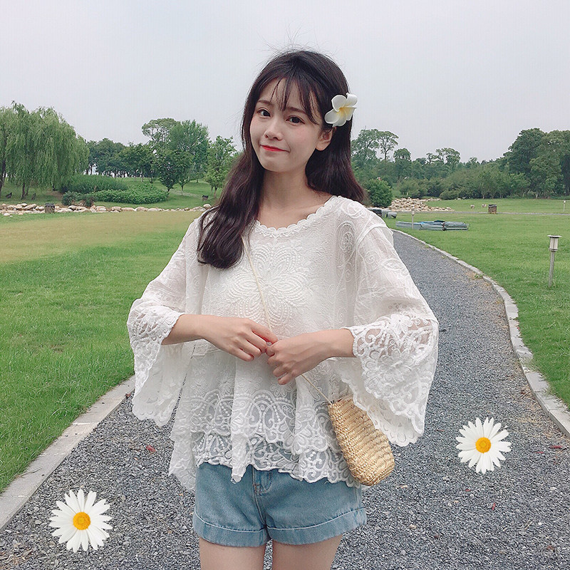 实拍镂空针织衫套头女夏季新款圆领钩花很仙的上衣蕾丝罩衫防晒衫