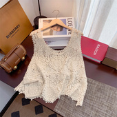 叠穿吊带上衣 纯色百搭无袖 2024夏季 文艺镂空钩花针织背心女新款