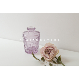「西巷」法式紫色浮雕玻璃小花瓶ins可爱民宿花器北欧日系小清新