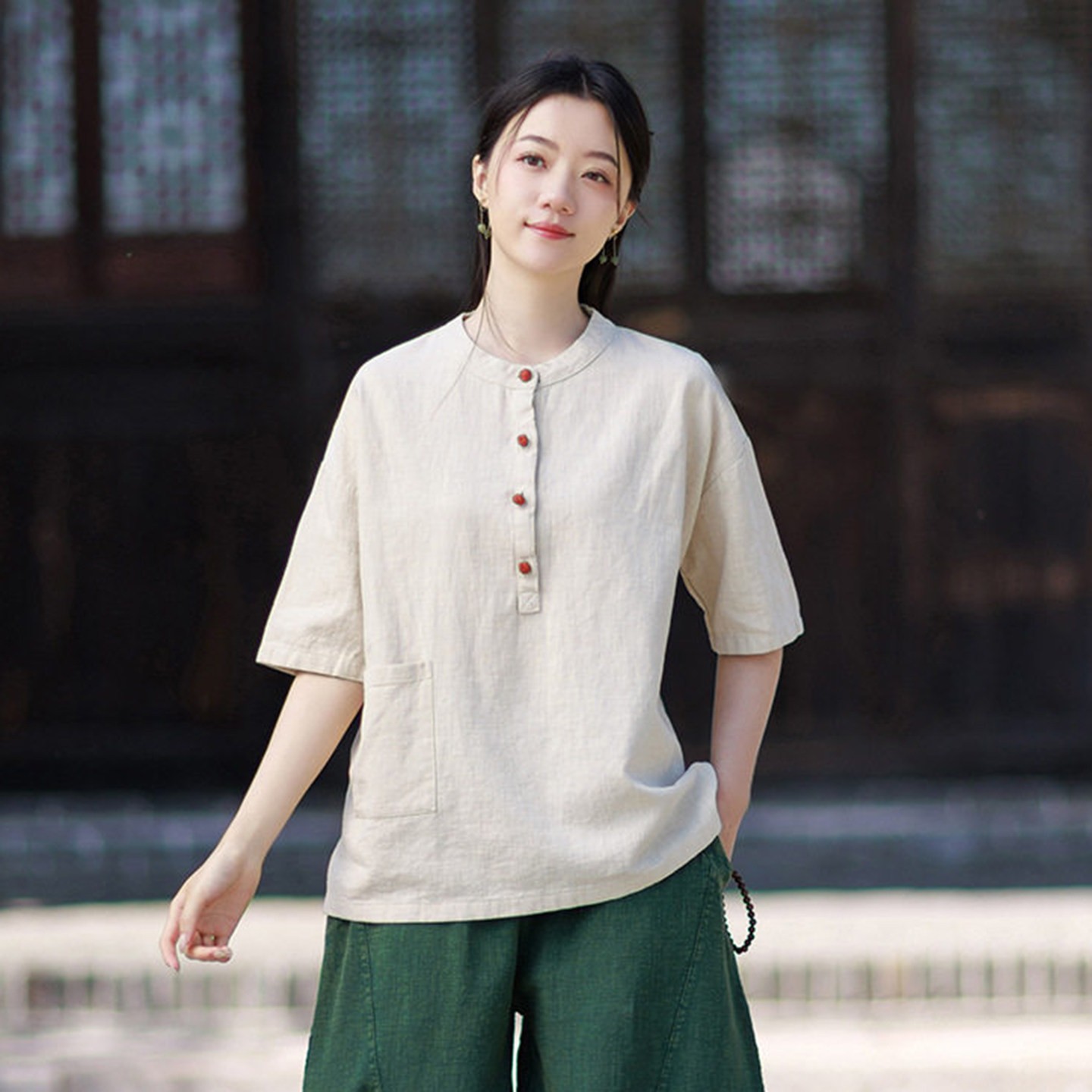 新中式短袖苎麻上衣禅意佛系茶服