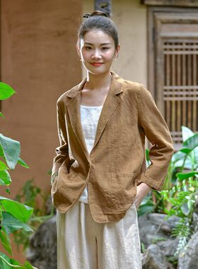 棉麻小西服开衫短款外套文艺外搭