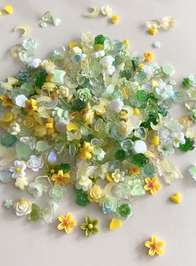 森系绿意立体月亮花草贴片少女自制奶油胶手机壳耳夹发圈装饰素材