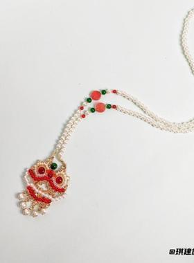 汉服配饰流苏背云项链女中红色