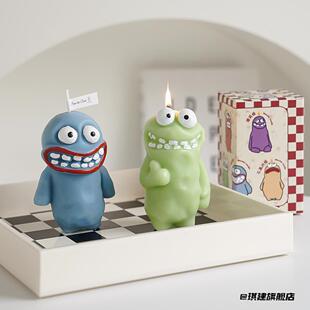 蓝色呲牙怪蜡烛韩国怪兽香薰蜡烛生日蜡烛送朋友创意情侣小礼物