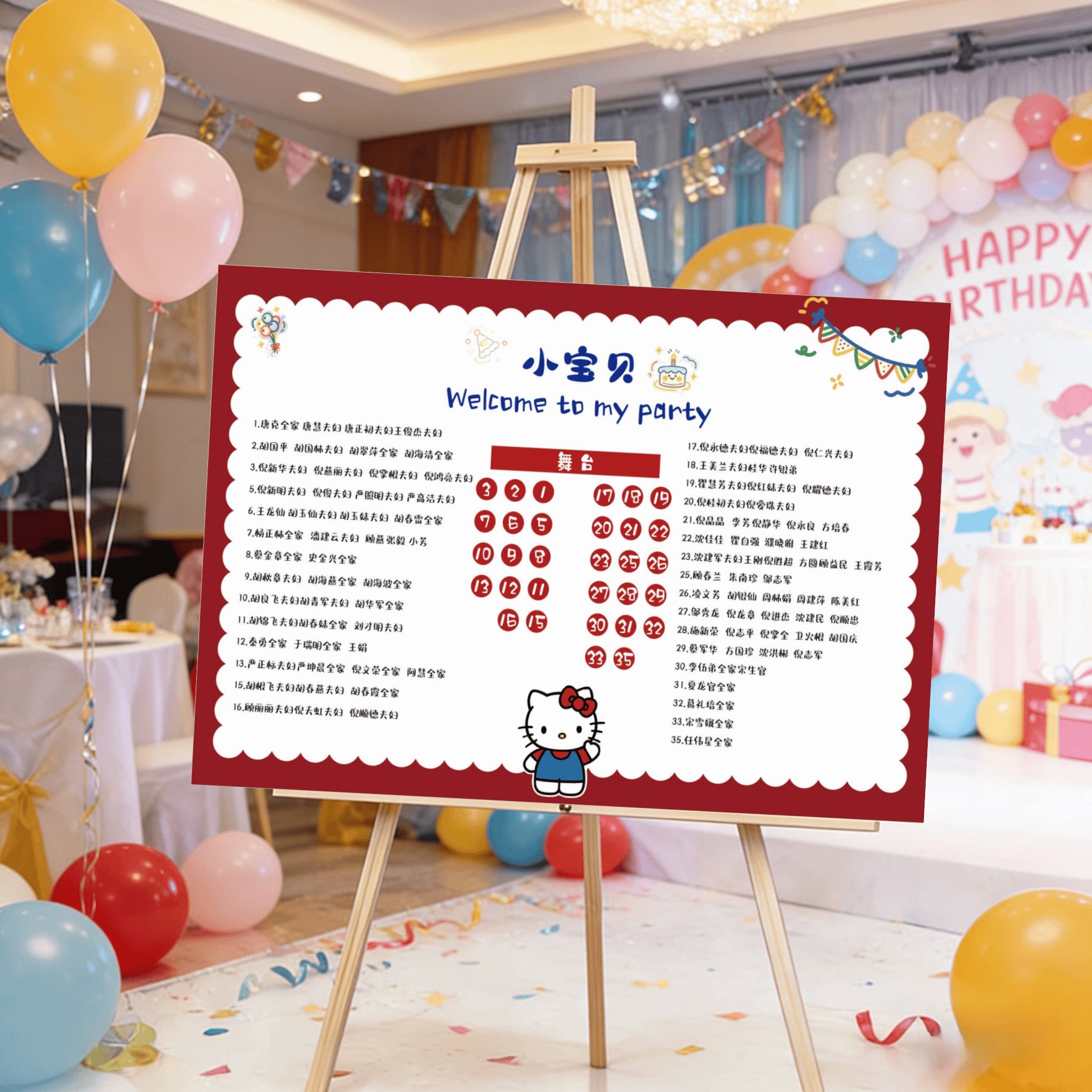 席位图宝宝生日周岁宴婚礼座位图卡通迎宾指示牌座位KT板定制