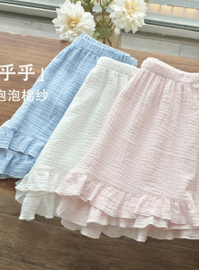 夏季纯棉双层泡泡纱布女短睡裤