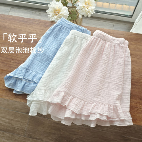 夏季纯棉双层泡泡纱布女短睡裤
