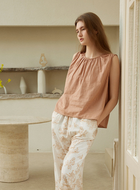 无袖背心全棉女士纱布睡衣夏季碎花长裤宽松家居服休闲可外穿套装