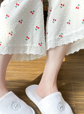 纯棉春秋新款女小碎花宽松大码睡裤可外穿9分休闲清新遛弯家居裤