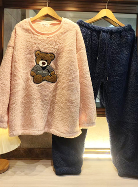 清仓特价亏本软绵绵保暖睡衣女冬家居服宽松卡通福利加厚毛衣套装