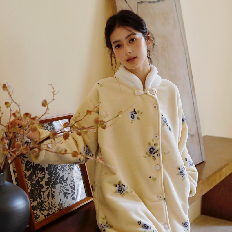 捡漏特价立领复合绒中长厚睡裙袍