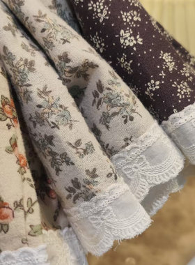 复古田园碎花蕾丝花边纯棉绒厚布料宽松加大女睡裤秋冬长家居裤子