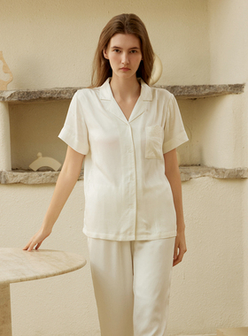 特价清仓纯色短袖长裤翻领套装夏春女士睡衣可外穿舒适显瘦家居服