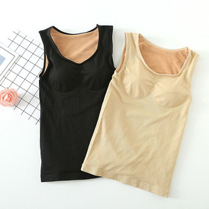 冬季保暖背心女加厚加绒带罩杯纯棉黄金绒修身美体托胸贴身穿内衣