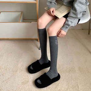 黑色袜子女双针羊毛过膝女袜时尚百搭防滑舒适潮流学生瘦腿长jk袜