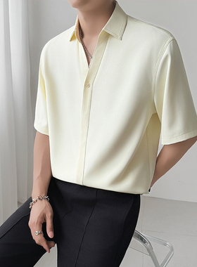 模特图~抖音新款白泽同款冰丝开领中袖衬衫 Q1096/P48