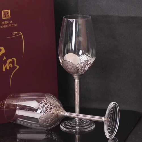 纯银红酒杯白银水晶葡萄酒高脚杯