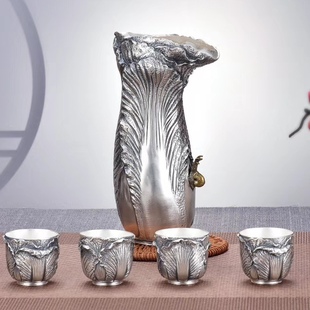 纯银酒具套装 足银999百财聚来温酒壶白酒杯子烫酒热酒分酒器礼品