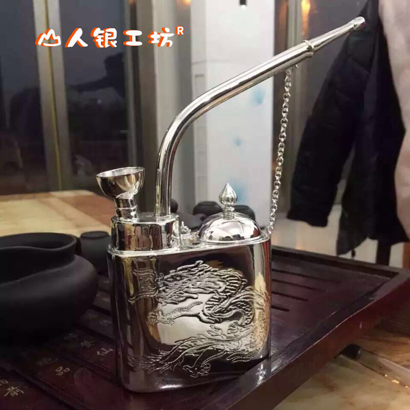 纯银水烟袋足银龙凤烟斗烟壶烟嘴