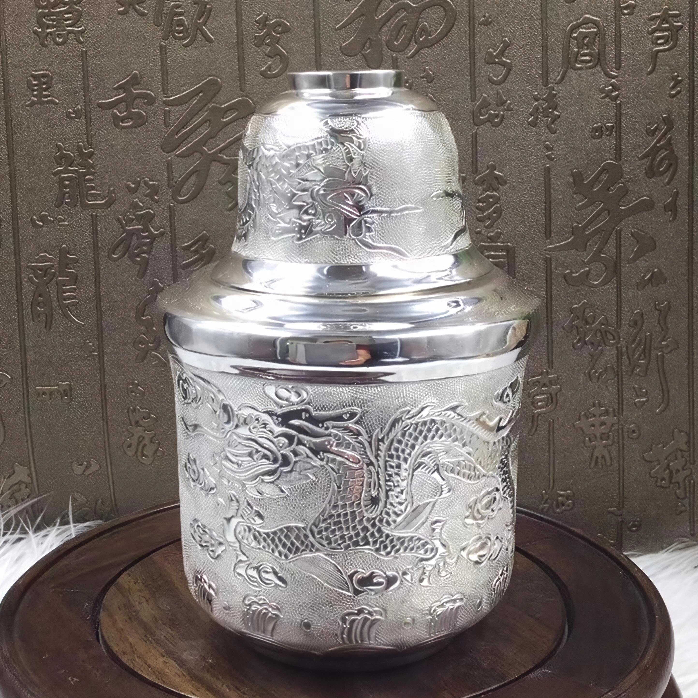 足银999黄酒温酒器纯银烫酒壶白酒杯热酒暖酒温酒壶酒盅酒具三件