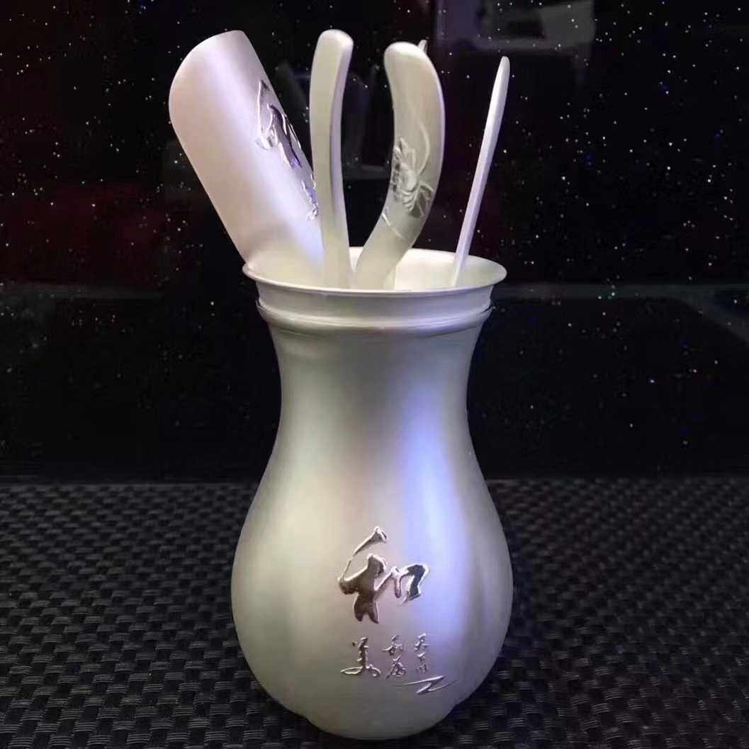 纯银茶道六君子足银999荷韵茶具茶夹茶针茶勺茶匙茶漏茶罐套装