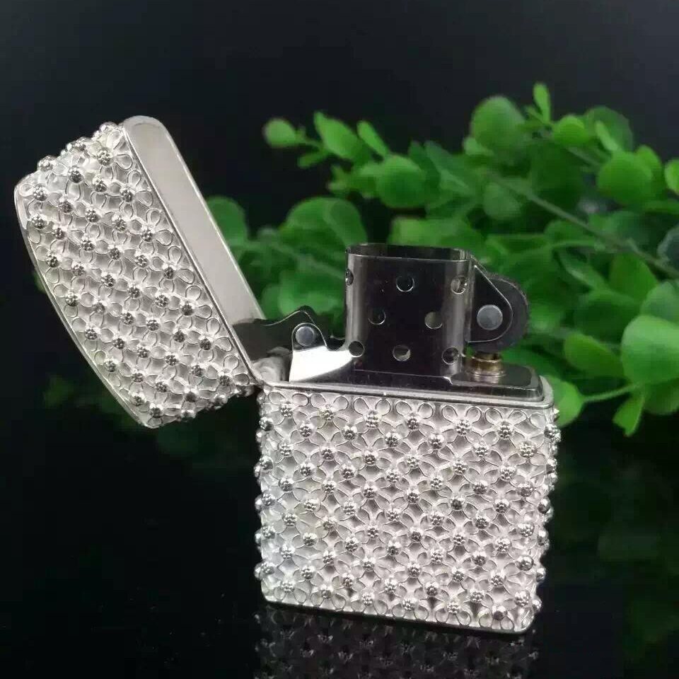 纯银打火机外壳足银999纯手工花丝带机芯煤油防风节日送男友礼物