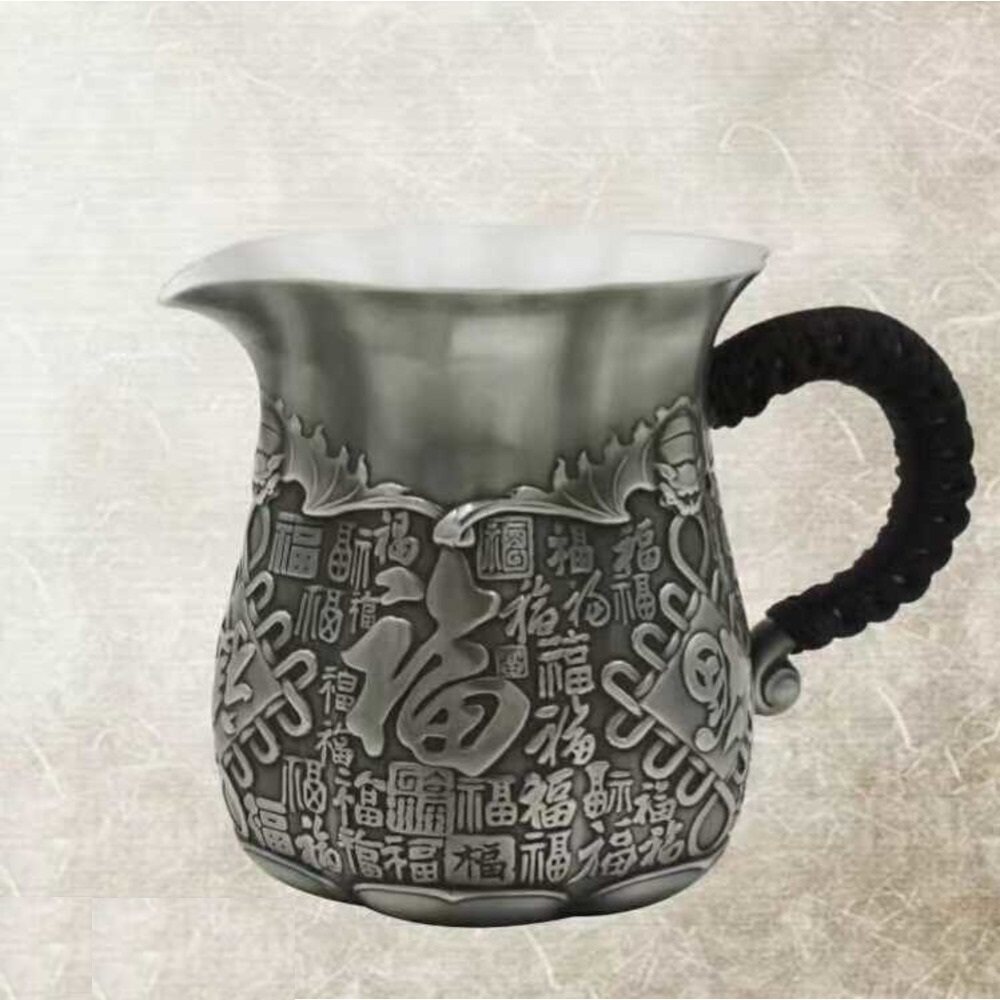 纯银公道杯足银999分茶器百福具臻银壶银杯子公通杯泡茶公杯茶具