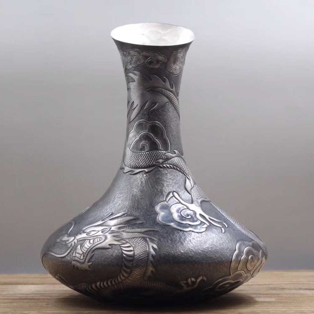 纯银醒酒器足银999红酒分酒器酒壶纯手工做旧祥龙葡萄酒家用酒具