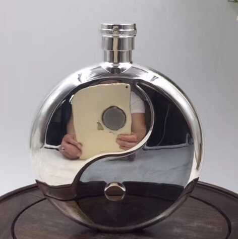 纯银酒壶太极小酒壶手工扁酒壶足银999随身酒瓶户外便携男士礼品