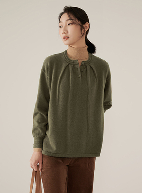 浅秋纯色休闲圆领套头针织上衣羊毛慵懒感套头衫秋季新款9T30550