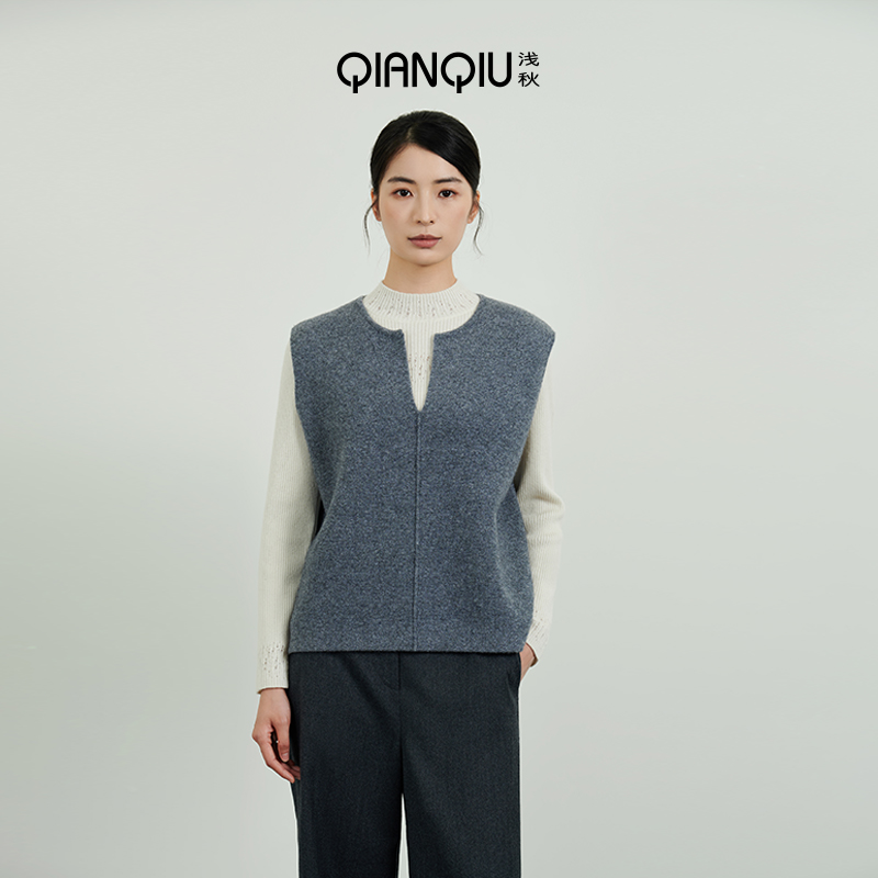 V领针织羊毛衫马甲背心
