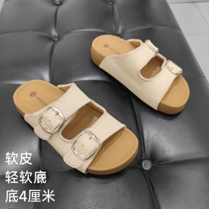 3189软皮轻软底勃肯拖鞋女2026新款百搭厚底轻便增高休闲拖舒适