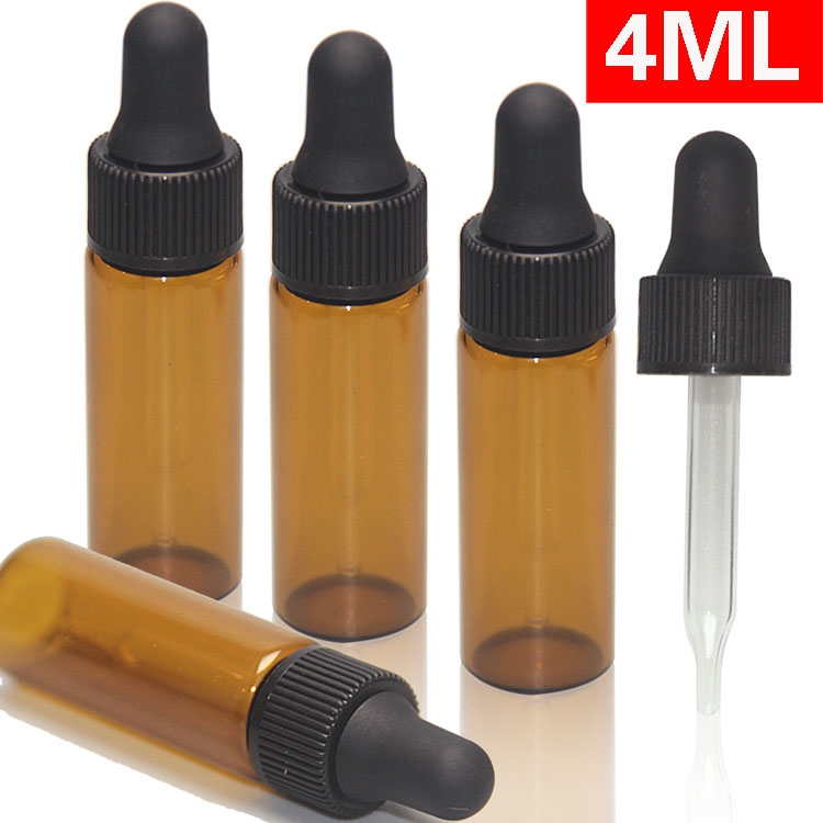 (用1元券)DIY小玻璃滴管瓶4ml管制瓶棕色拉管瓶带塑料胶头滴管盖精油香水瓶