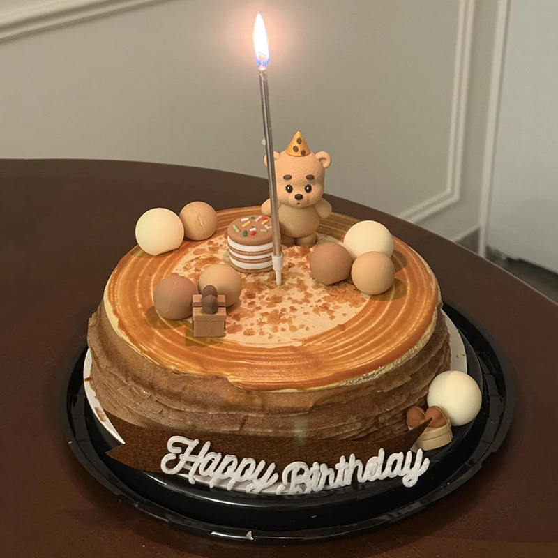 吹蜡烛深色小熊蛋糕装饰摆件儿童生日山姆千层蛋糕diy自制插件