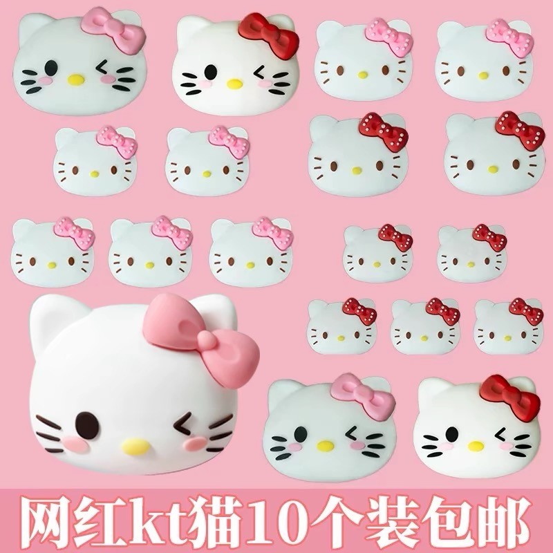网红精致kt猫蛋糕装饰摆件软胶粉色蝴蝶结猫头节日装扮甜品台配件